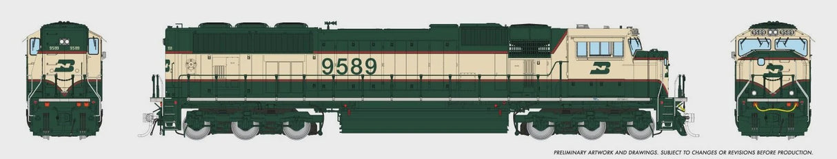 Rapido HO EMD SD70MAC - Sound and DCC -- Burlington Northern #9616 (Executive, green, cream)