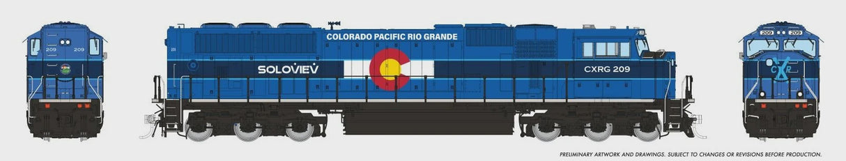 Rapido N EMD SD70MAC - Standard DC -- Colorado Pacific #209 (blue, white, red, yellow)