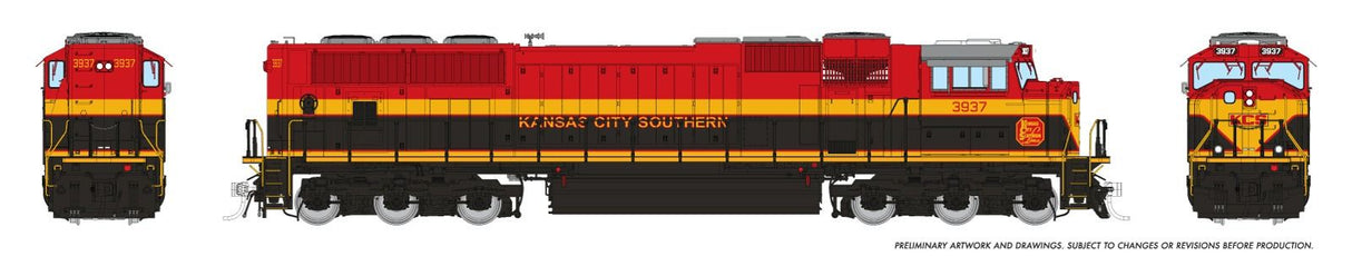 Rapido HO EMD SD70MACe Rebuild - Sound and DCC -- Kansas City Southern #3912 (Southern Belle, red, black, yellow)