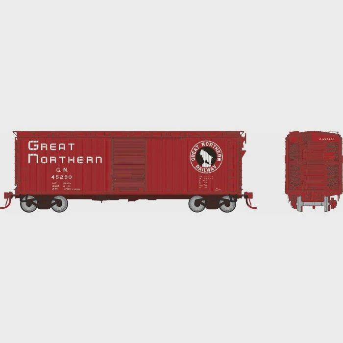 Rapido Trains HO GN 40' Wood-sided Boxcar: GN - Vermillion w/ Empire Builder Lettering: 6-Pack #1