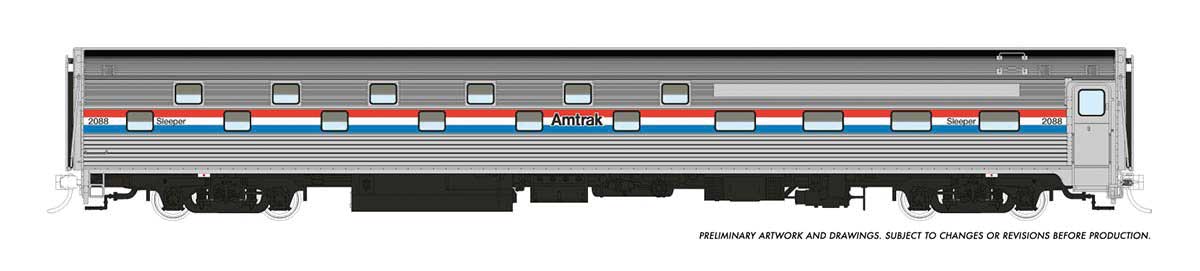 Rapido HO Budd Slumbercoach Amtrak 2088 Loch Leven (Phase 3, stainless, red, white, blue)