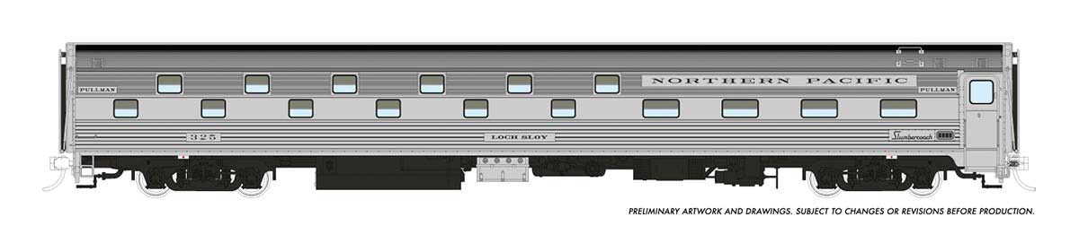 Rapido HO Budd Slumbercoach Northern Pacific 328 Loch Ness (stainless, black)