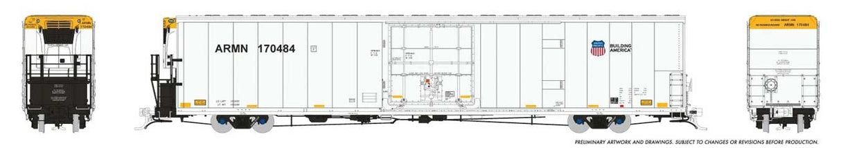 Rapido HO Greenbrier 72' IL 7780 Mechanical Reefer 6-Pack - Ready to Run -- Union Pacific ARMN Set #1 (white, yellow, Building America Logo)