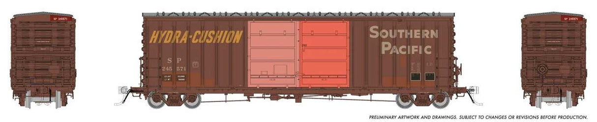Rapido Trains HO Pacific Car & Foundry B-70-75 Boxcar - Ready to Run -- Southern Pacific #245571 (Patched, Weathered, Boxcar Red, white, yellow)