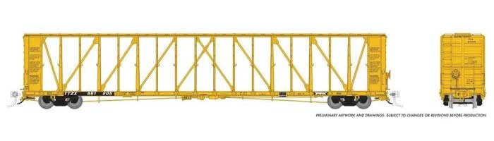 Rapido Trains HO NSC 73' Centerbeam Flatcar - Ready to Run -- TTX TTZX (yellow, black)