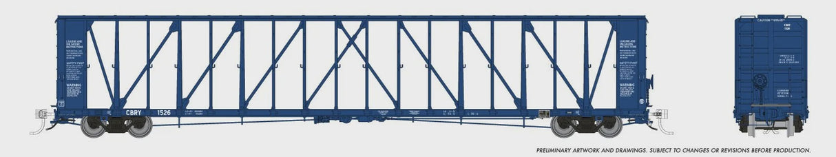 Rapido HO NSC 73' Centerbeam Flatcar - Ready to Run -- Copper Basin CBRY (1995 Scheme, blue) (Random Road #)