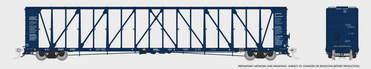 Rapido HO NSC 73' Centerbeam Flatcar - Ready to Run -- Ontario Northland (1997 Scheme, blue) (Random Road #)