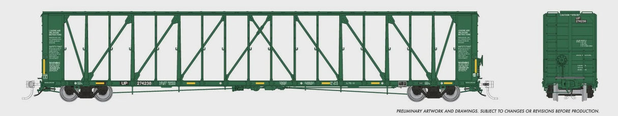 Rapido HO NSC 73' Centerbeam Flatcar - Ready to Run -- Union Pacific (1997+ Scheme, Ex-CP Patch - green) (Random Road #)