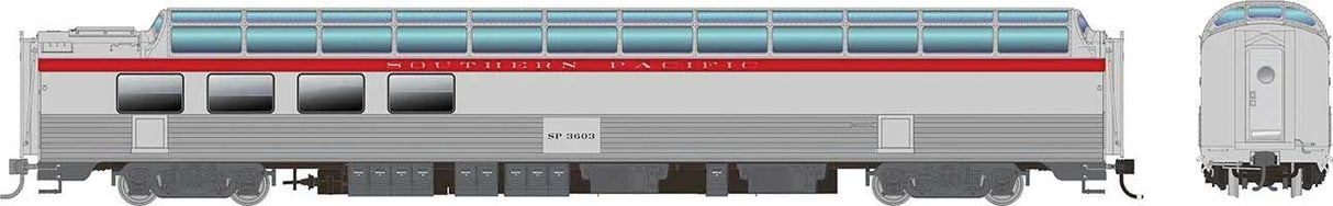 Rapido Trains HO 	SP 3/4 Dome-Lounge - Ready to Run -- Southern Pacific #3606 (General Service, silver, red, Fluted Sides)