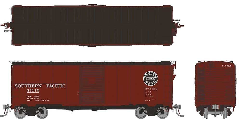 Rapido Trains HO 1937 AAR 40' Boxcar w/Square Corner - Ready to Run -- Southern Pacific (Boxcar Red, black, Lines Logo) (Random Road #)