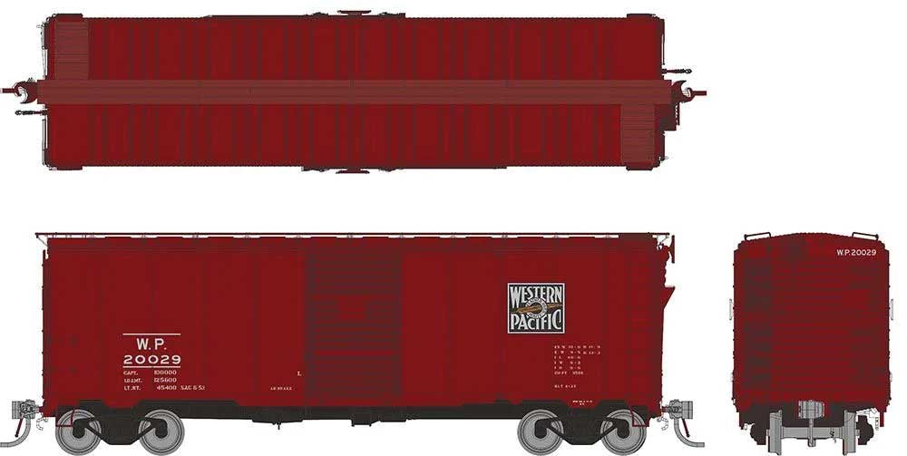 Rapido Trains HO 1937 AAR 40' Boxcar w/Square Corner - Ready to Run -- Western Pacific (Boxcar Red, black, Feather River Logo) (Random Road #)