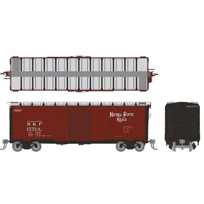 Rapido Trains HO 1937 AAR 40' Boxcar w/Round Corner - Ready to Run -- Nickel Plate Road (Boxcar Red, black) (Random Road #)