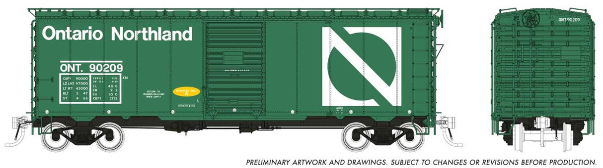 Rapido Trains HO 1937 AAR 40' Boxcar CN Version - Ready to Run -- Ontario Northland (Progressive Scheme) (Random Road #)