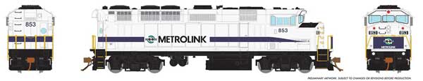 Rapido Trains GMD F59PH - Standard DC -- Metrolink 868 (white, blue Stripe) - RPI19018