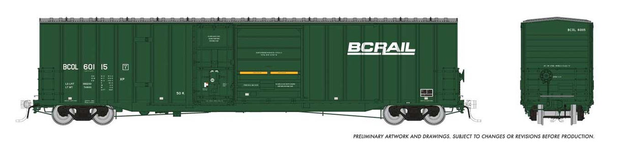 Rapido Trains HO Trenton Works 6637 Cubic Foot Combination-Door Boxcar - Ready to Run -- BC Rail Random from Set #2 (As-Delivered, green)