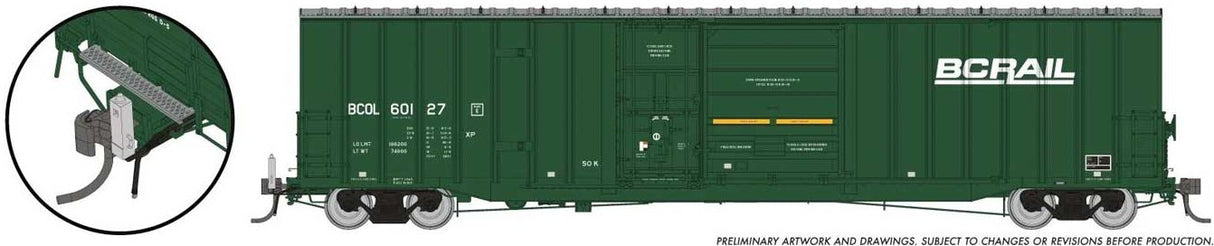 Rapido Trains HO Trenton Works 6637cuft boxcar w/ EOT: British Columbia Railroad (BCR) - As-Delivered: Single Car - Random Road # from set #3