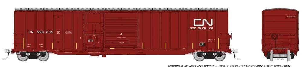 Rapido HO Trenton Works 6348 Boxcar - Ready to Run -- Canadian National (Boxcar Red, Website Logo, yellow Conspicuity Marks)