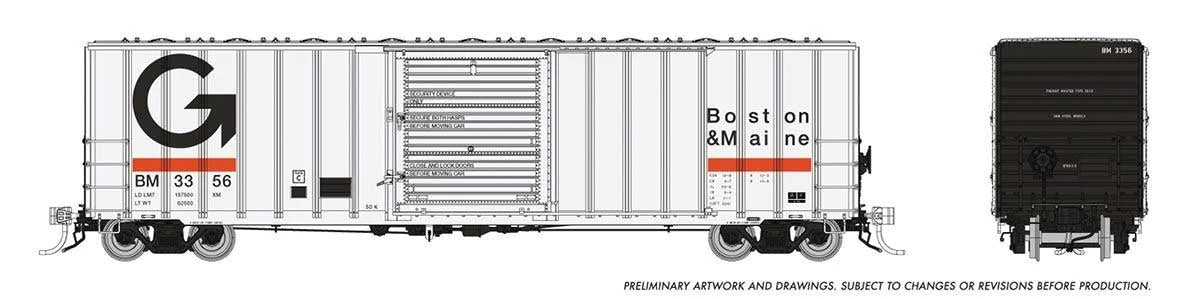 Rapido HO Pacific Car & Foundry 5241 Cubic Foot 50' Boxcar - Ready to Run -- Guilford B&M (white, black, orange)