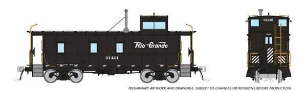 Rapido Trains HO D&RGW End-Cupola Steel Caboose Early Modifications - Ready to Run -- Denver & Rio Grande Western #01406 (black, white, Flying Grande)
