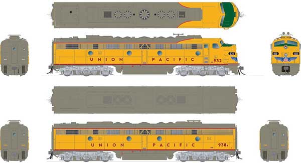 Rapido Trains EMD E8 A-B Set - Sound and DCC -- Union Pacific 940, 941B (Armour Yellow, gray, red, Nose Wings) - RPI28541