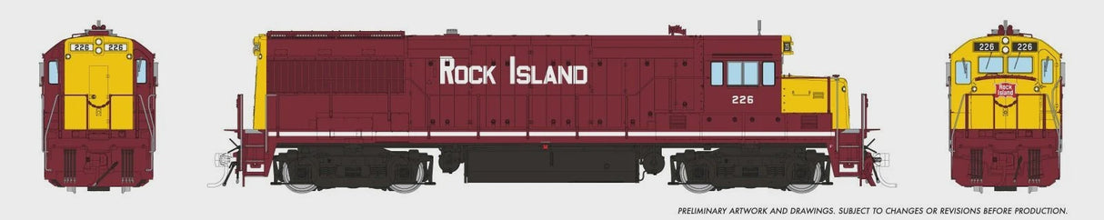 Rapido Trains HO GE U28B Low Hood - DC / DCC Ready -  Rock Island (RI) - Maroon & Yellow w/o Frog Lights: #226