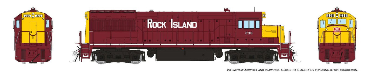 Rapido Trains HO GE U28B Low Hood - DCC / Sound -  Rock Island (RI) - Maroon & Yellow w/o Frog Lights: #236