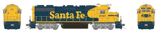 Rapido HO EMD GP38 Low Nose - Sound and DCC -- Santa Fe #2321 (Warbonnet, Class Lights, blue, yellow)