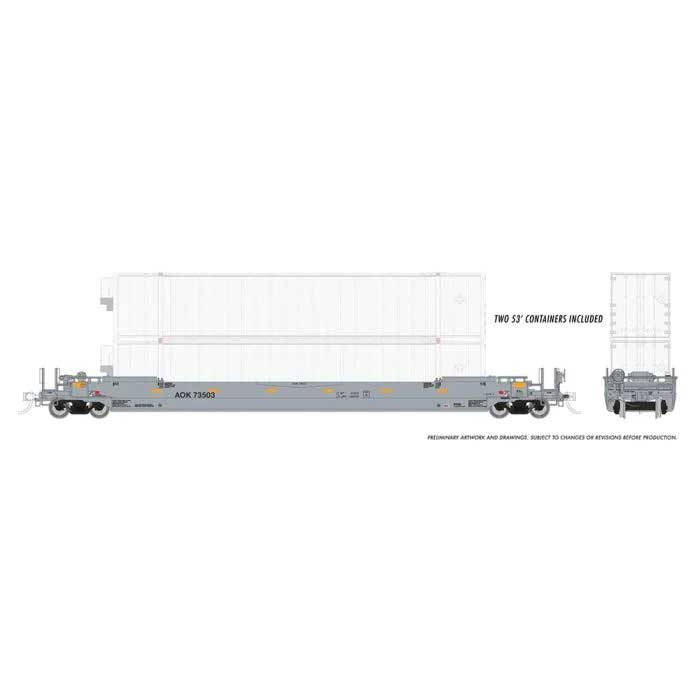Rapido HO Gunderson 53' Husky Stack Well Car with Containers - Ready to Run -- Arkansas-Oklahoma AOK (gray)