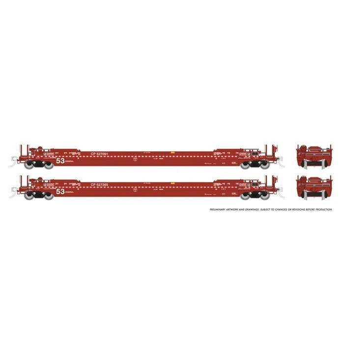 Rapido HO Gunderson 53' Husky Stack Well Car 2-Pack - Ready to Run -- Canadian Pacific (red, white/red stripe)