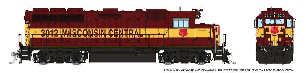 Rapido Trains HO EMD GP40 - LokSound and DCC -- Wisconsin Central #3012 (1994, maroon, gold)