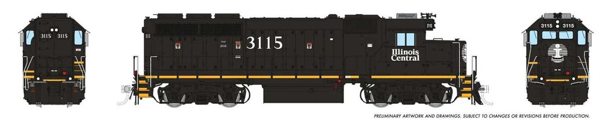 Rapido Trains HO EMD GP40R - ESU LokSound and DCC -- Illinois Central #3115 (black, white, yellow frame stripe)