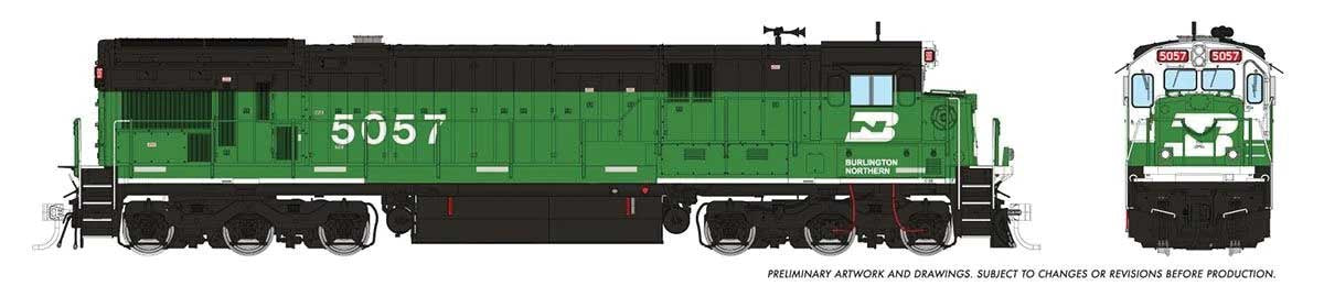 Rapido HO GE C36-7 - Sound and DCC -- Burlington Northern #5057 (Whiteface Scheme, Cascade Green, black)