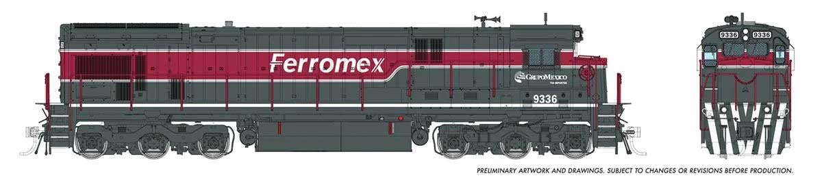 Rapido HO GE C36-7 - Sound and DCC -- Ferromex #9336 (gray, red, white)