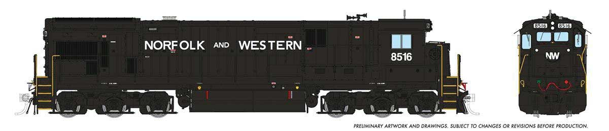 Rapido HO GE C36-7 - Sound and DCC -- Norfolk & Western #8513 (Claytor Scheme, black white, Spelled-Out Roadname)