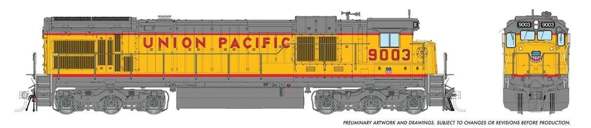 Rapido HO GE C36-7 - Sound and DCC -- Union Pacific #9042 (1988 Relettered, Armour Yellow, gray, red)