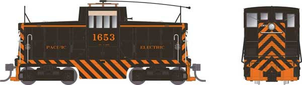 Rapido Trains HO GE 44-Tonner - Sound and DCC -- Pacific Electric Railway #1652 (Tiger Stripe with Trolley Pole, black, orang