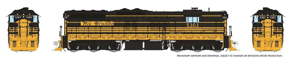 Rapido Trains HO EMD SD7 High Nose - ESU LokSound and DCC -- Denver & Rio Grande Western #5303 (Bumblebee, black, yellow)