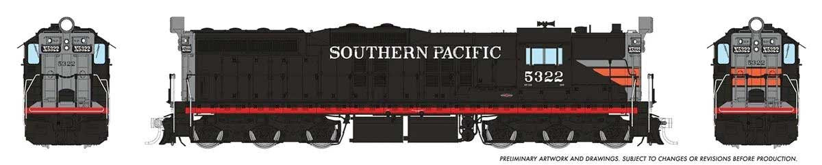 Rapido Trains HO EMD SD7 High Nose - ESU LokSound and DCC -- Southern Pacific #5322 (Black Widow, black, silver, orange, red)