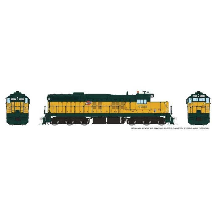 Rapido Trains HO EMD SD9 Low Nose - ESU LokSound and DCC -- Chicago & North Western #6603 (yellow, green)