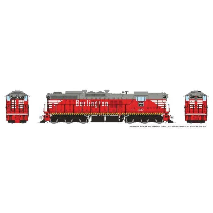 Rapido Trains HO EMD SD9 High Nose - ESU LokSound and DCC -- Chicago, Burlington & Quincy #837 (Chinese Red, gray, white)
