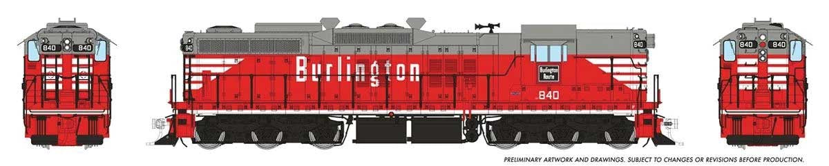 Rapido Trains HO EMD SD9 High Nose - ESU LokSound and DCC -- Chicago, Burlington & Quincy #840 (Chinese Red, gray, white)