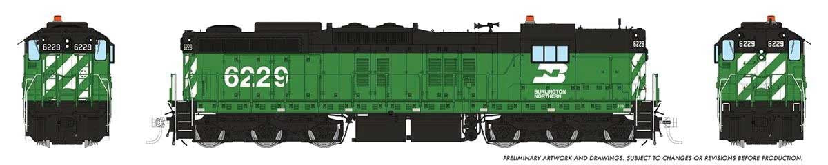 Rapido Trains HO EMD SD9 High Nose - ESU LokSound and DCC -- Burlington Northern #6229 (Cascade Green, black, white)