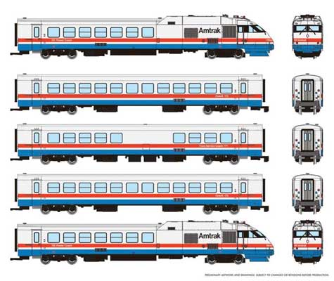 Rapido Trains N Rohr RTL Turboliner 5-Unit Set - ESU LokSound and DCC -- Amtrak (Set #3; Phase III, Early; white, blue, red)