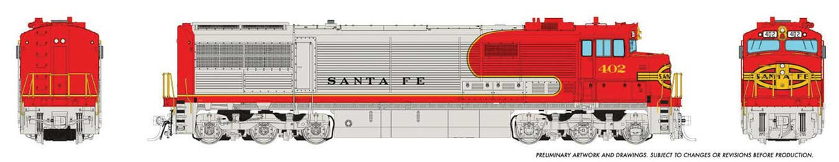 Rapido Trains 55002 GE U30CG with Steam Generator - Standard DC -- Santa Fe #402 (Warbonnet, silver, red, yellow)