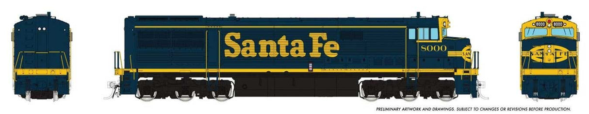 Rapido Trains 55507 GE U30CG No Steam Generator - Sound and DCC -- Santa Fe #8000 (Bookend, blue, yellow)