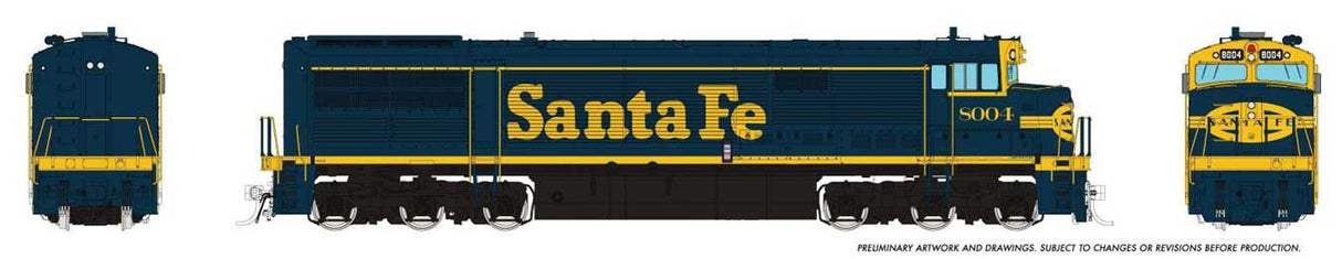 Rapido Trains 55008 GE U30CG No Steam Generator - Standard DC -- Santa Fe #8004 (Bookend, blue, yellow)