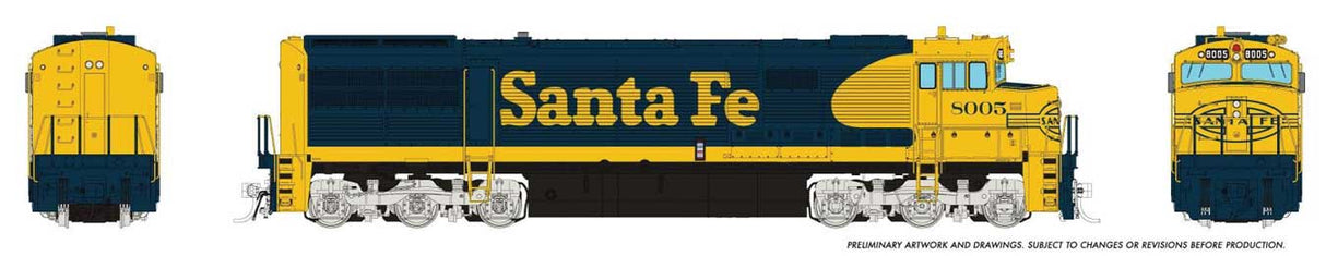 Rapido Trains 55011 GE U30CG No Steam Generator - Standard DC -- Santa Fe #8005 (Warbonnet, blue, yellow, Large Logo)