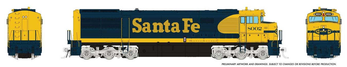 Rapido Trains 55013 GE U30CG No Steam Generator - Standard DC -- Santa Fe #8002 (Warbonnet, blue, yellow, Small Logo)