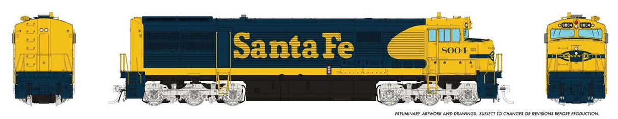 Rapido Trains 55014 GE U30CG No Steam Generator - Standard DC -- Santa Fe #8004 (Warbonnet, blue, yellow, Small Logo)