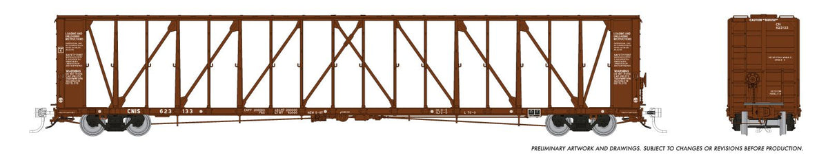 Rapido N NSC 73' Centerbeam Flatcar 6-Pack - Ready to Run -- Canadian National CNIS (1987 Scheme, Boxcar Red)
